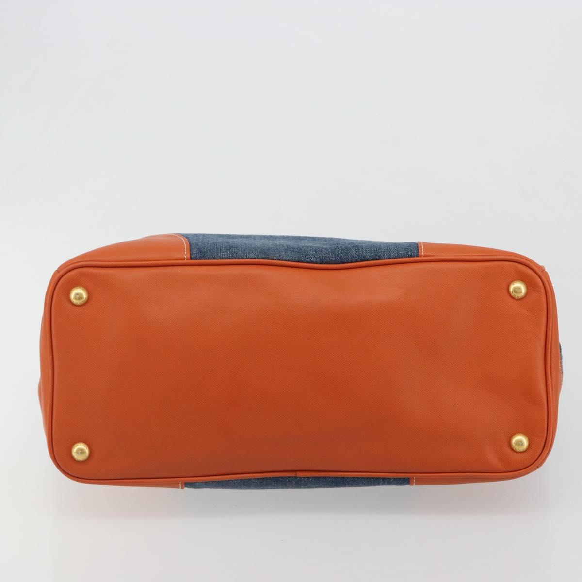 PRADA Hand Bag Denim Blue Gold Auth 188843V