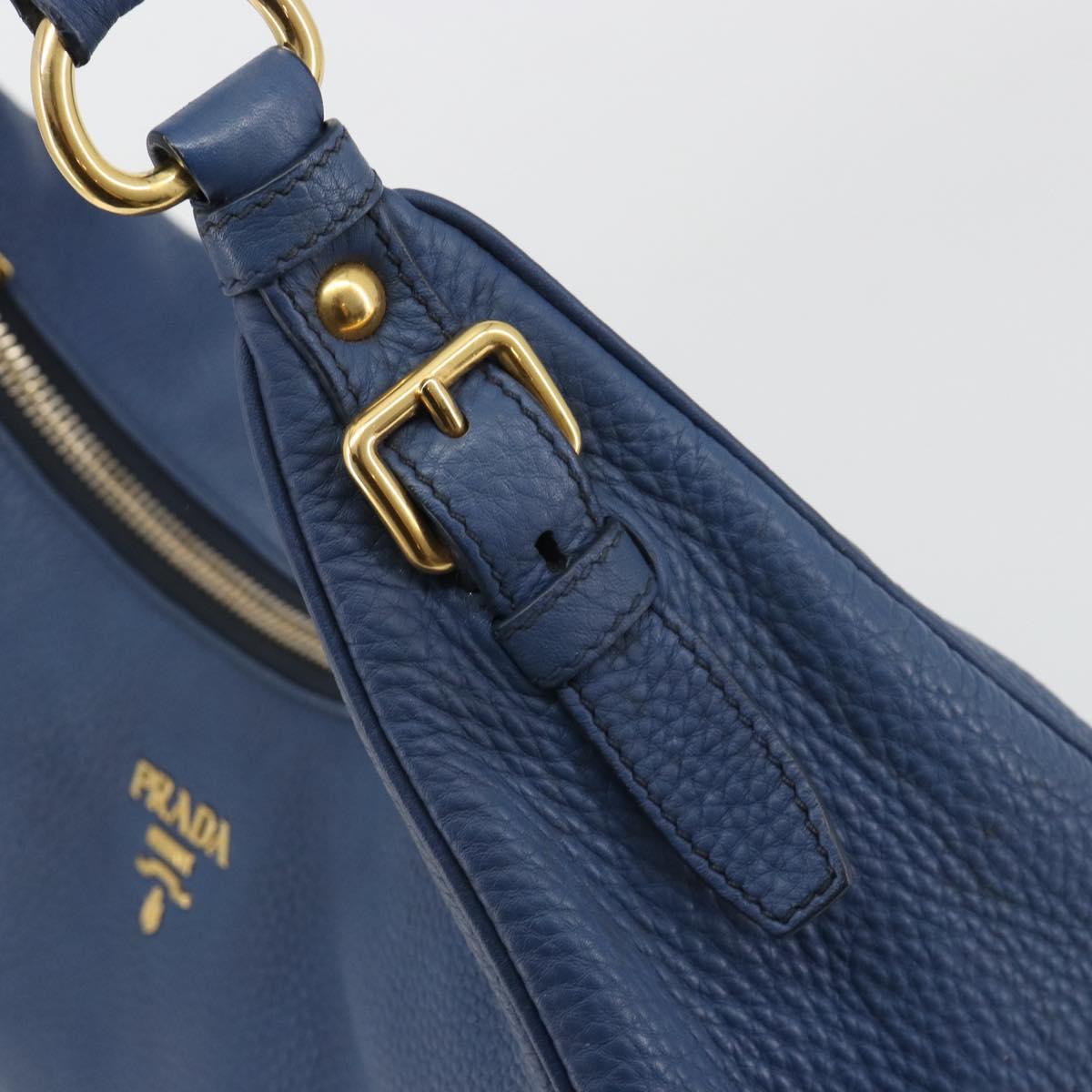 PRADA Shoulder Bag Vittero Dino Leather Blue Gold Auth 188844V