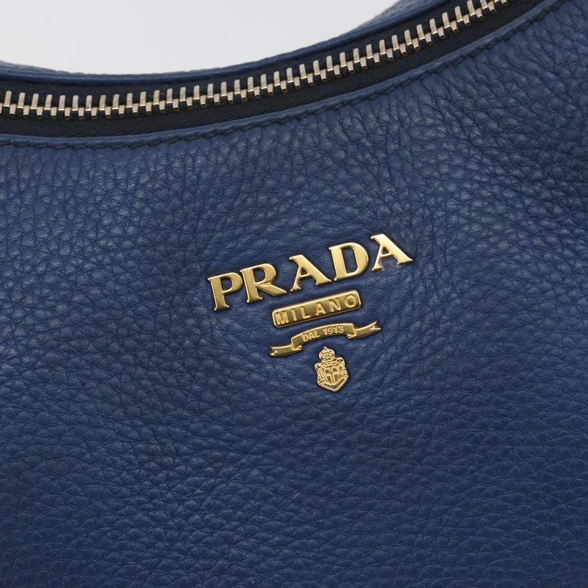 PRADA Shoulder Bag Vittero Dino Leather Blue Gold Auth 188844V