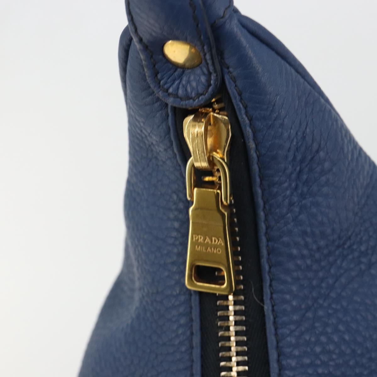 PRADA Shoulder Bag Vittero Dino Leather Blue Gold Auth 188844V
