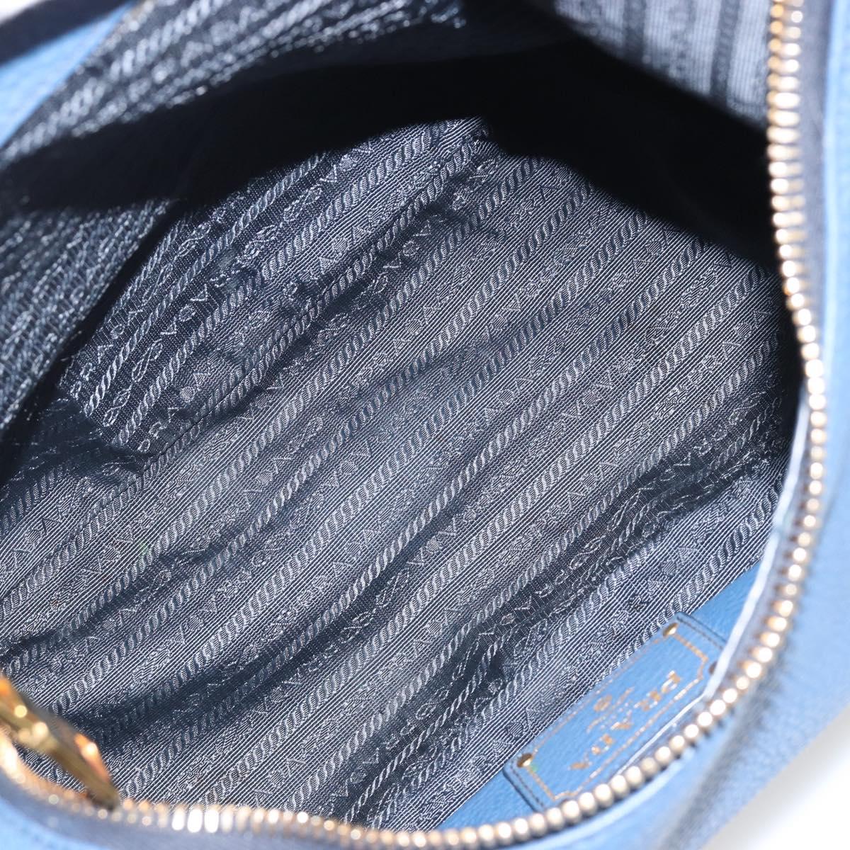 PRADA Shoulder Bag Vittero Dino Leather Blue Gold Auth 188844V