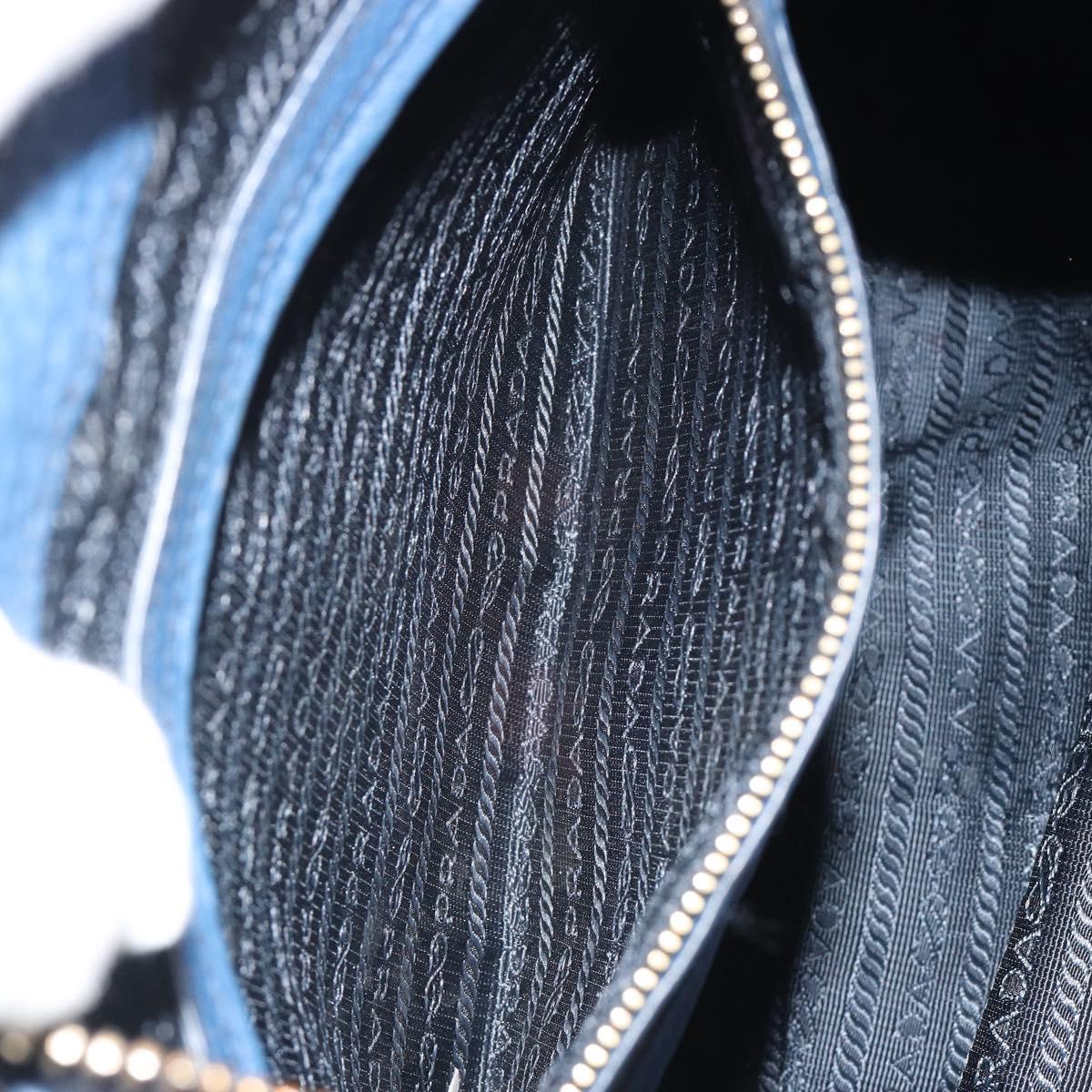 PRADA Shoulder Bag Vittero Dino Leather Blue Gold Auth 188844V