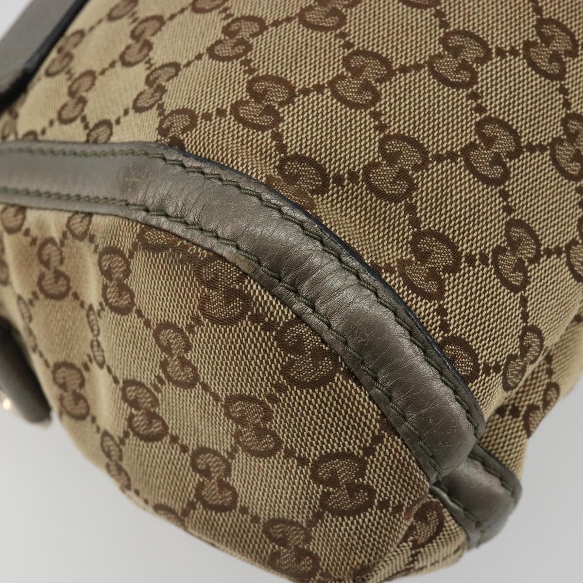 GUCCI Horsebit GG Canvas Shoulder Bag Beige Silver 240266 Auth 188846A