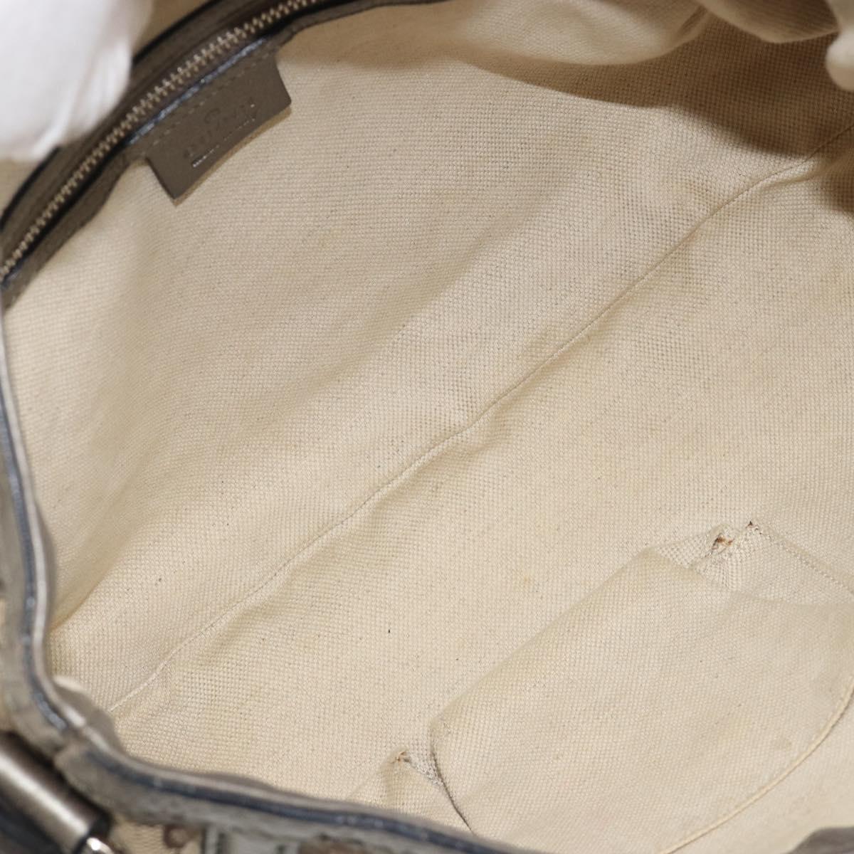 GUCCI Horsebit GG Canvas Shoulder Bag Beige Silver 240266 Auth 188846A