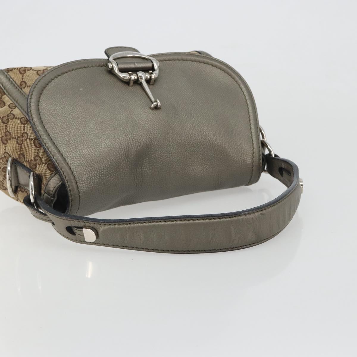 GUCCI Horsebit GG Canvas Shoulder Bag Beige Silver 240266 Auth 188846A