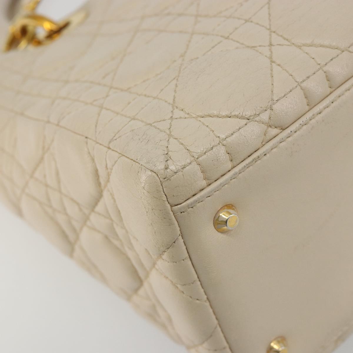 Christian Dior Lady Dior Canage Hand Bag Leather 2way Ivory Gold Auth 188848A