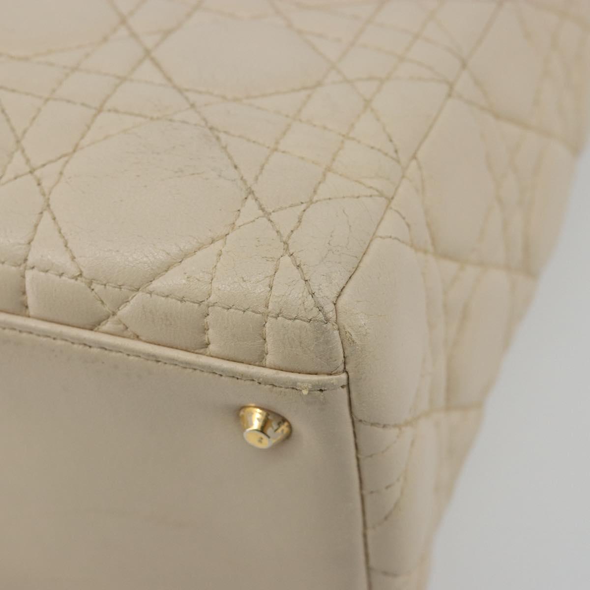Christian Dior Lady Dior Canage Hand Bag Leather 2way Ivory Gold Auth 188848A
