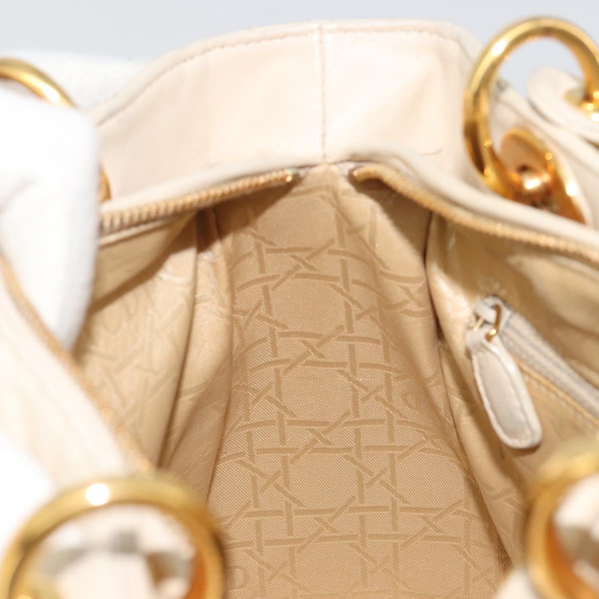 Christian Dior Lady Dior Canage Hand Bag Leather 2way Ivory Gold Auth 188848A