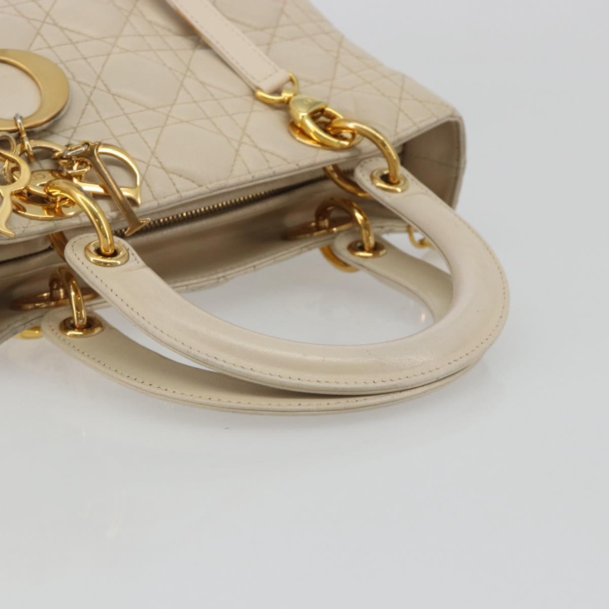 Christian Dior Lady Dior Canage Hand Bag Leather 2way Ivory Gold Auth 188848A
