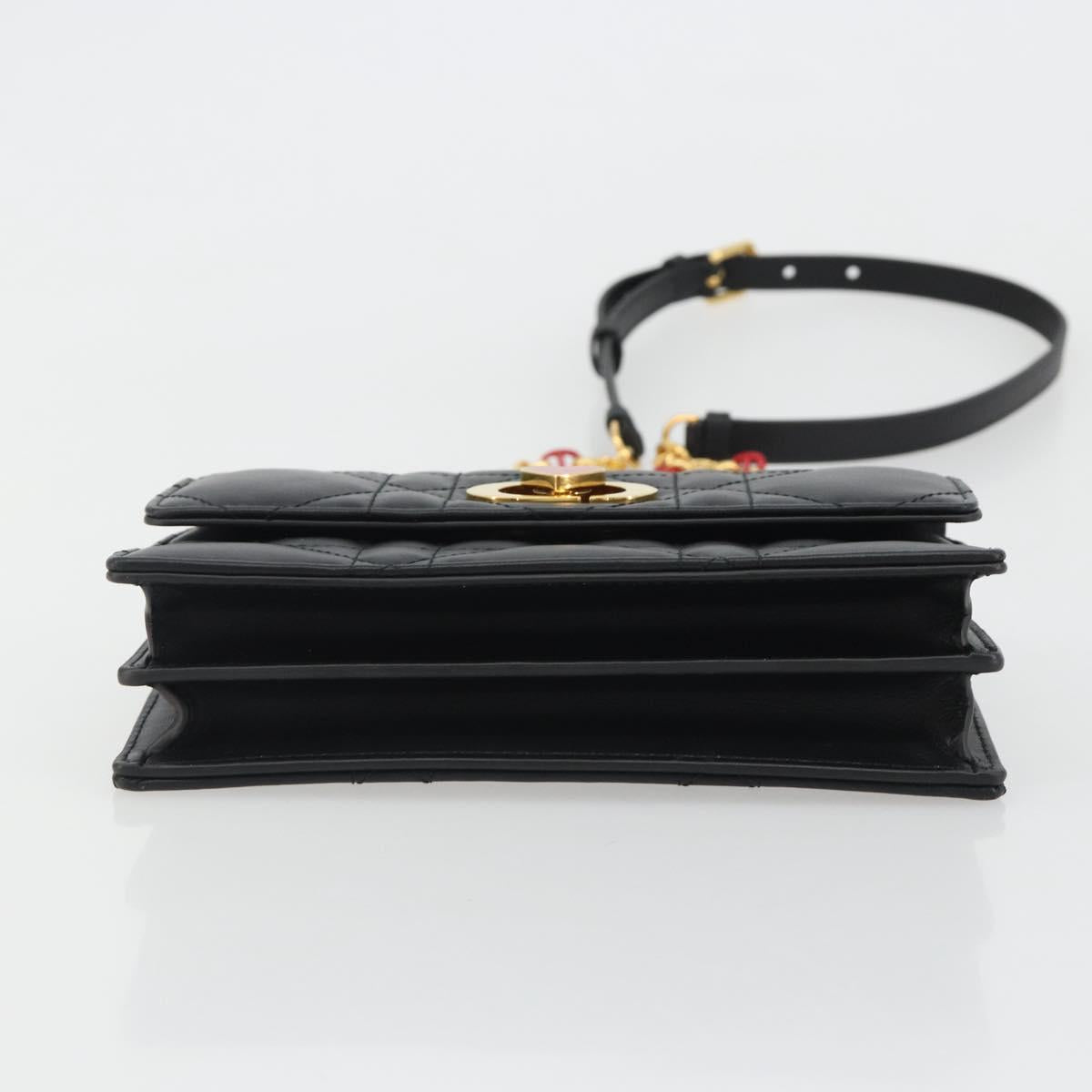 Christian Dior Cannage Miss Caro Chain Bag Leather Black Gold Auth 188849SAM