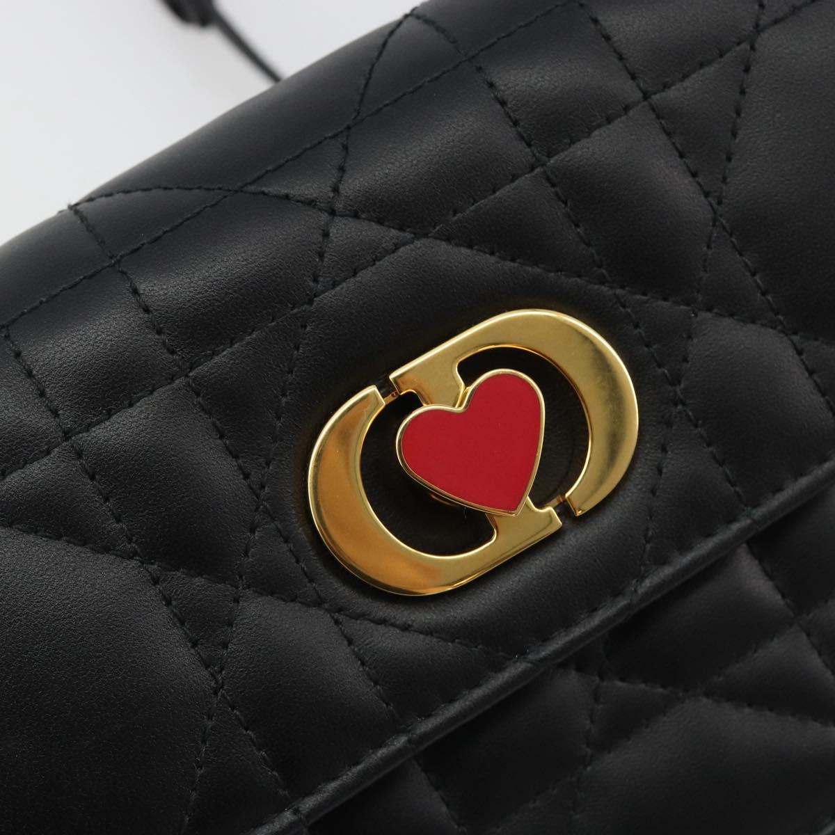 Christian Dior Cannage Miss Caro Chain Bag Leather Black Gold Auth 188849SAM