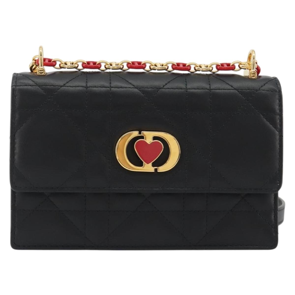 Christian Dior Cannage Miss Caro Chain Bag Leather Black Gold Auth 188849SAM