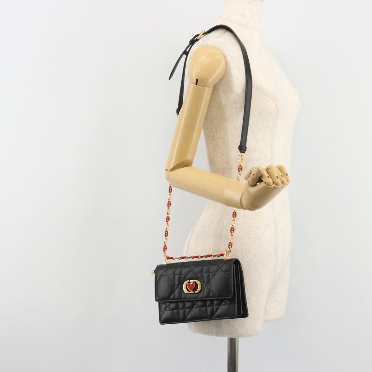 Christian Dior Cannage Miss Caro Chain Bag Leather Black Gold Auth 188849SAM