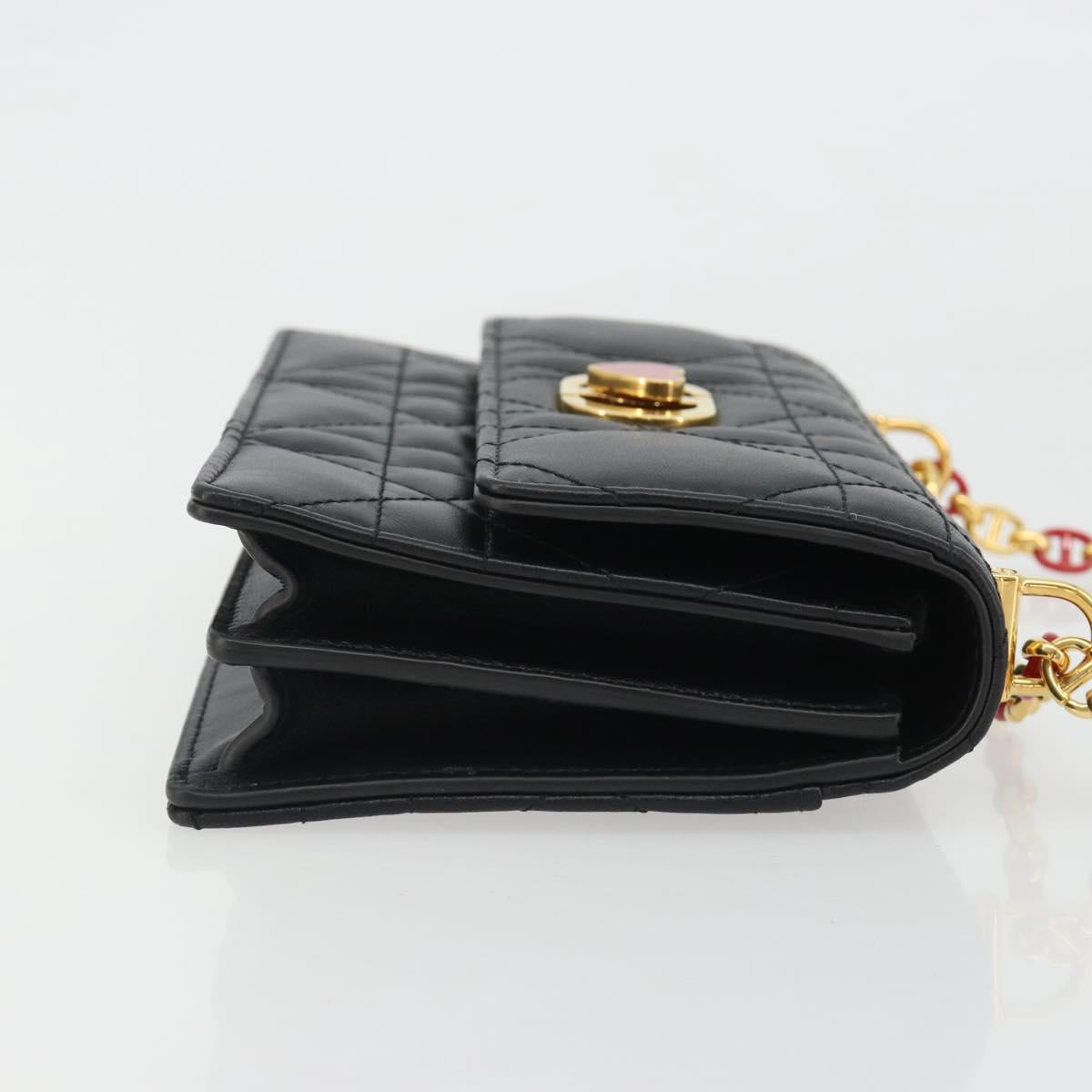 Christian Dior Cannage Miss Caro Chain Bag Leather Black Gold Auth 188849SAM