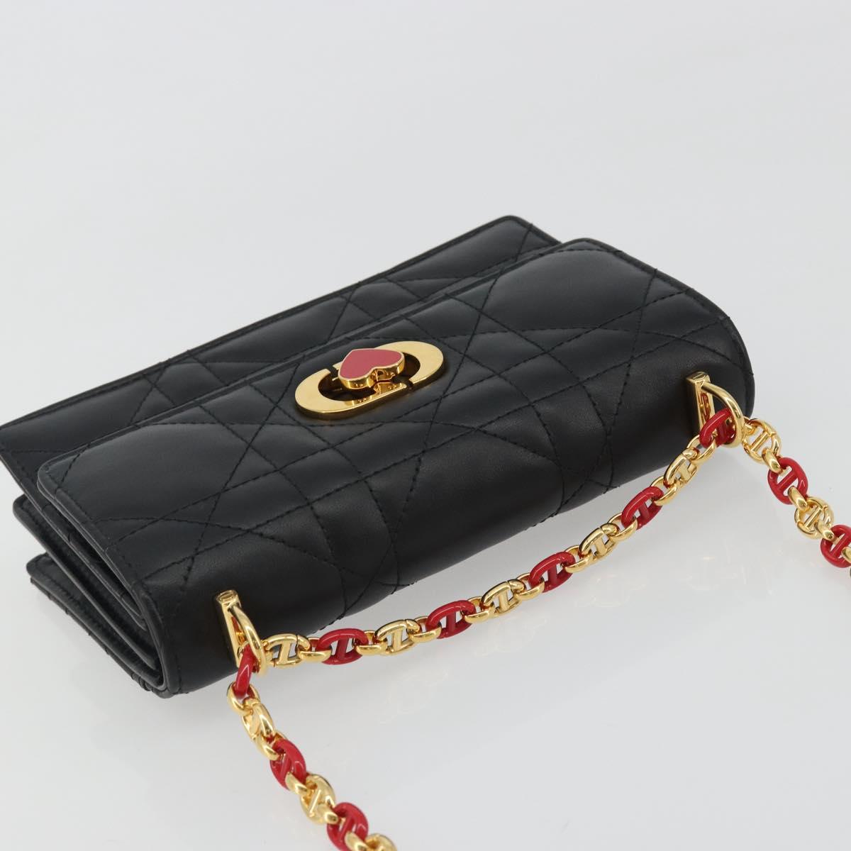 Christian Dior Cannage Miss Caro Chain Bag Leather Black Gold Auth 188849SAM