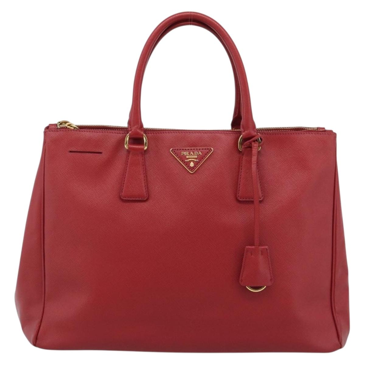 PRADA Galleria Hand Bag Saffiano leather Red Gold Auth 188852V
