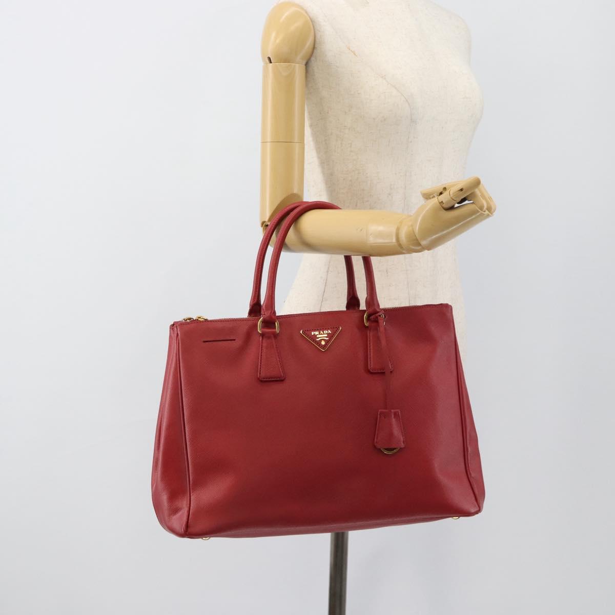 PRADA Galleria Hand Bag Saffiano leather Red Gold Auth 188852V