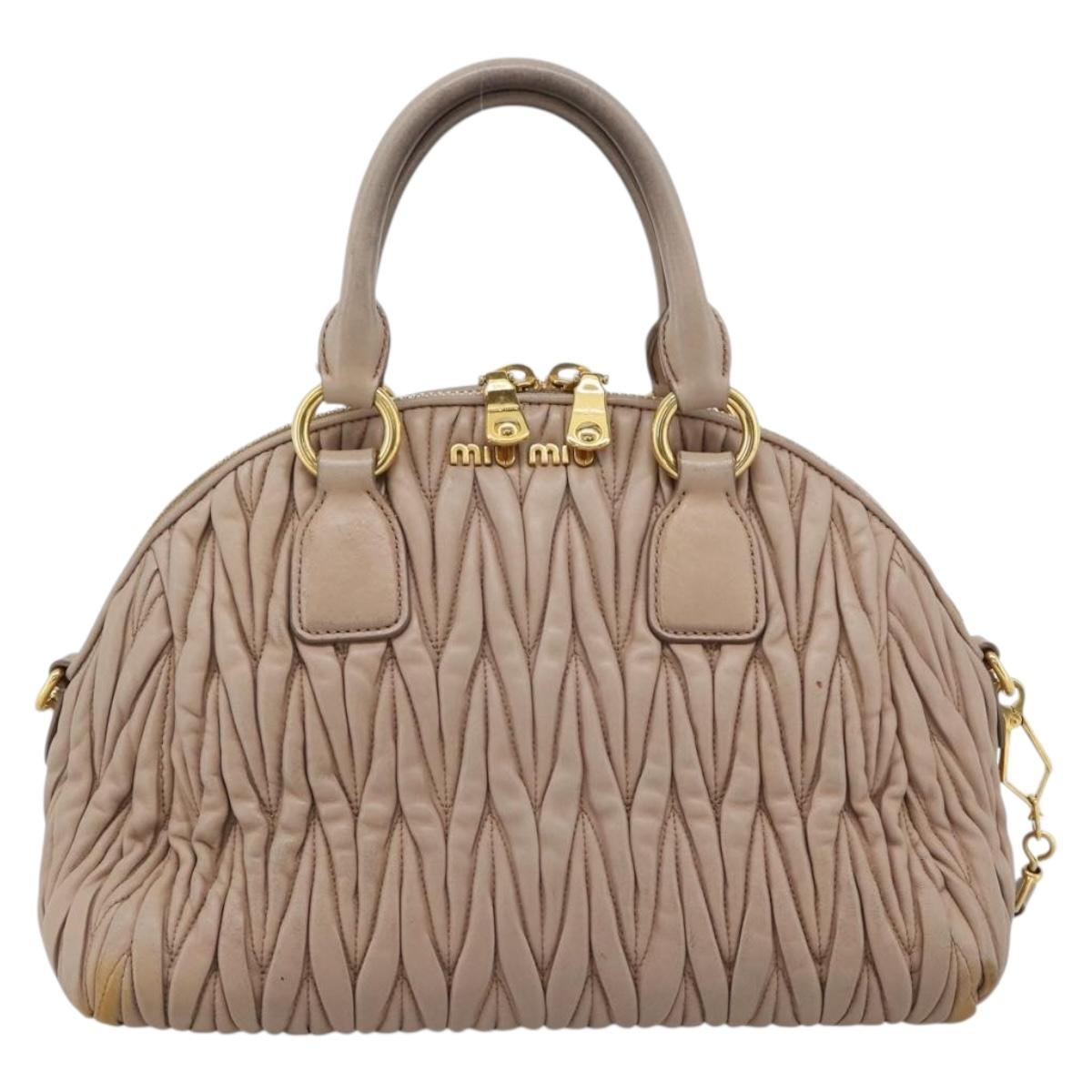 Miu Miu Matelasse Hand Bag Leather 2way Pink Gold Auth 188853