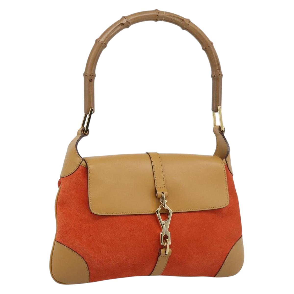 GUCCI Bamboo Shoulder Bag Suede Brown Gold Auth 188854V