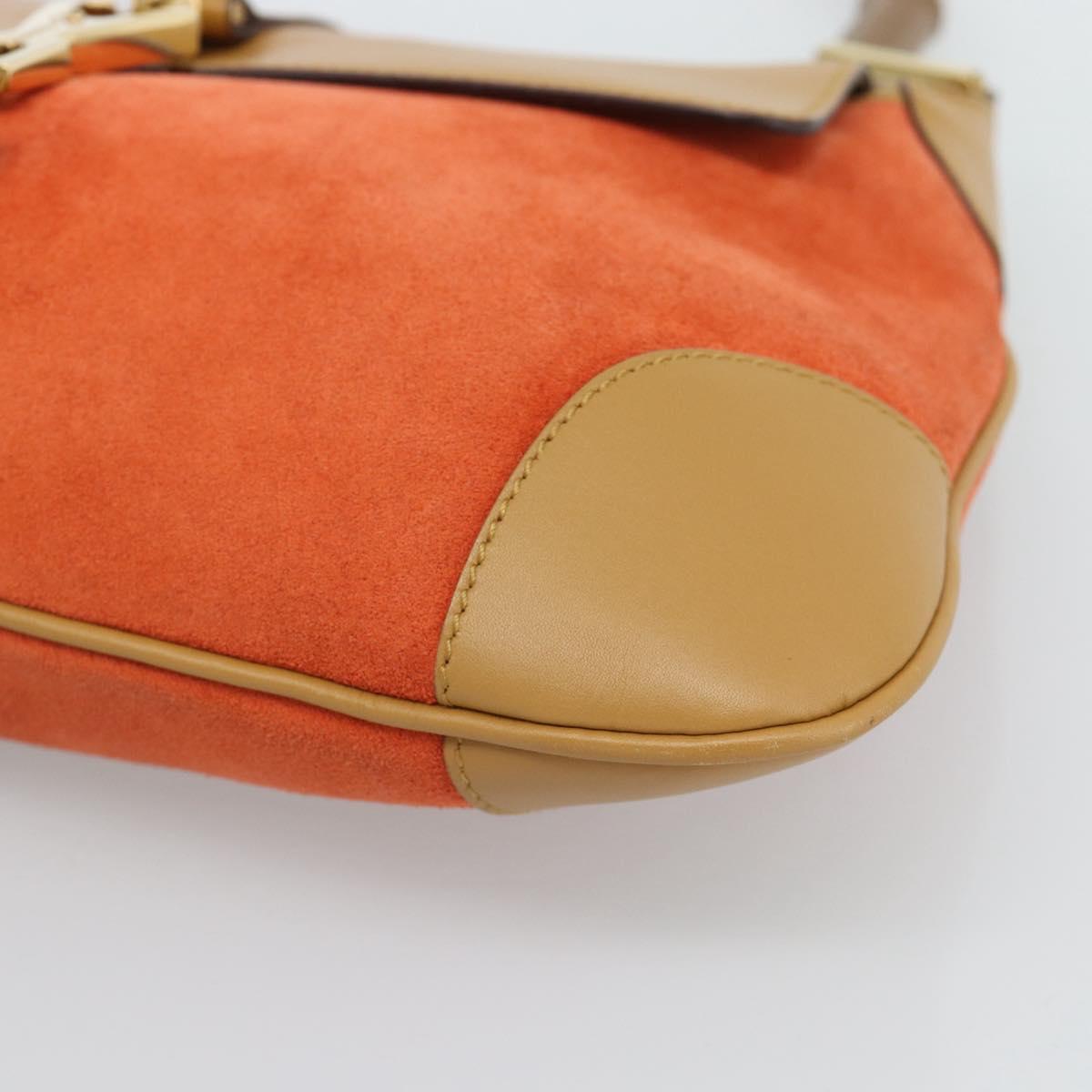 GUCCI Bamboo Shoulder Bag Suede Brown Gold Auth 188854V
