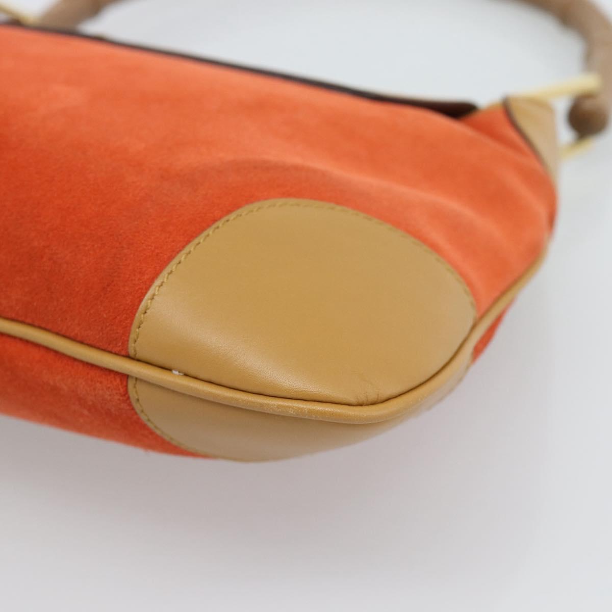 GUCCI Bamboo Shoulder Bag Suede Brown Gold Auth 188854V