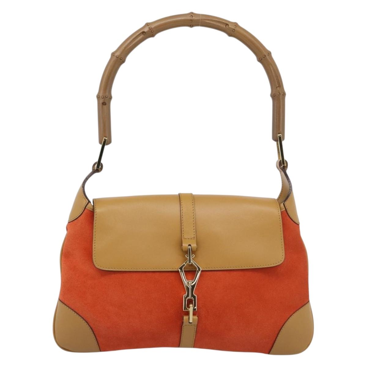 GUCCI Bamboo Shoulder Bag Suede Brown Gold Auth 188854V