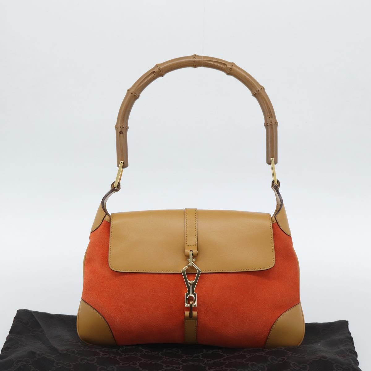 GUCCI Bamboo Shoulder Bag Suede Brown Gold Auth 188854V