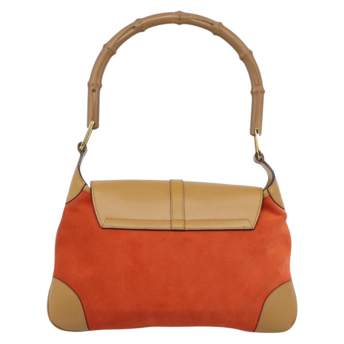GUCCI Bamboo Shoulder Bag Suede Brown Gold Auth 188854V
