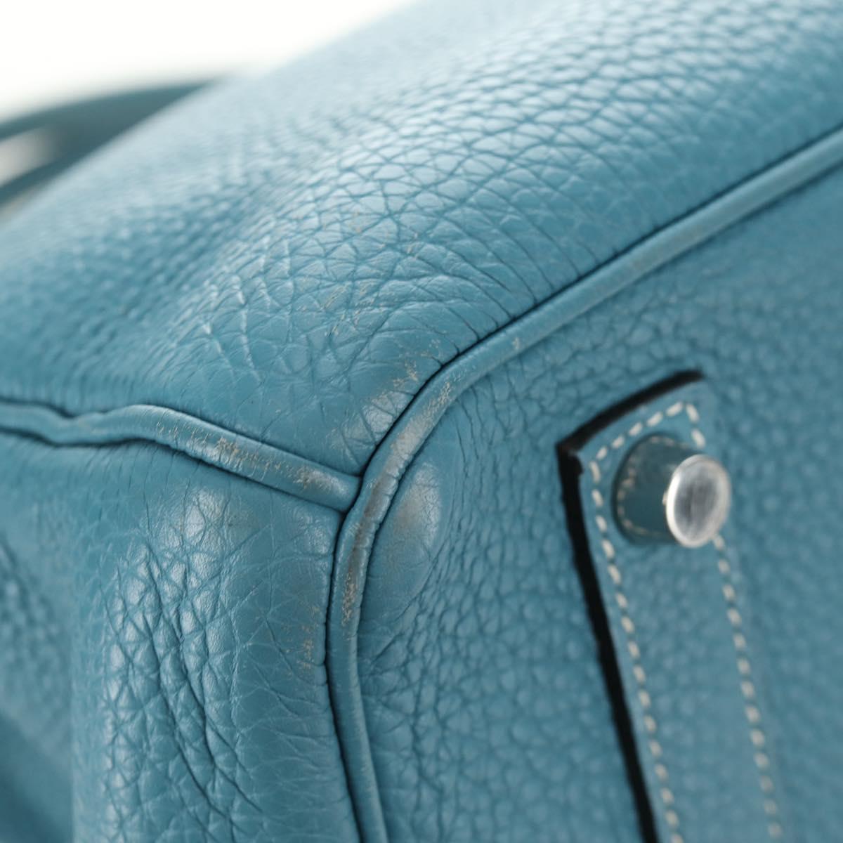 HERMES Birkin 35 Hand Bag Taurillon Leather Light Blue Silver Auth 188857SM