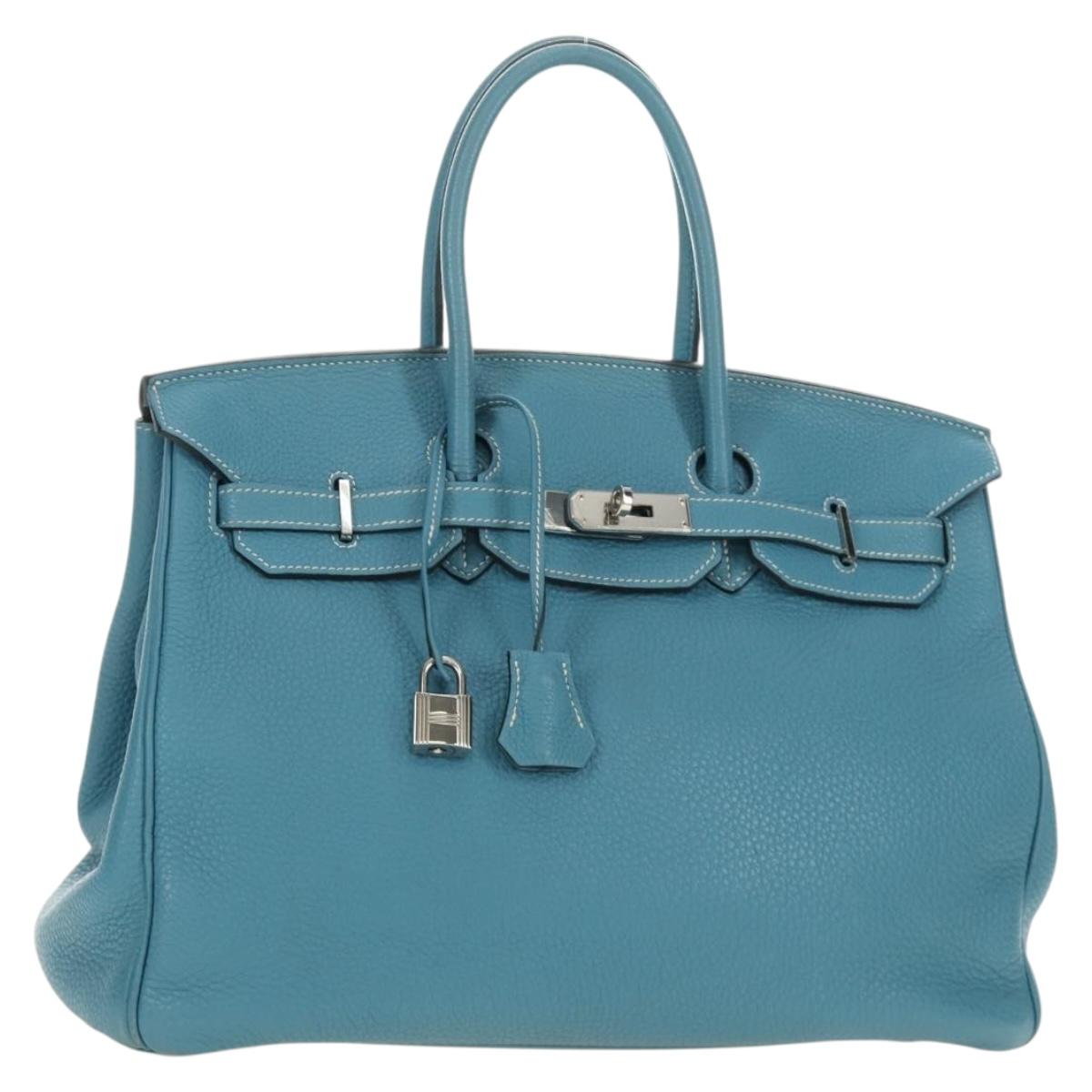 HERMES Birkin 35 Hand Bag Taurillon Leather Light Blue Silver Auth 188857SM
