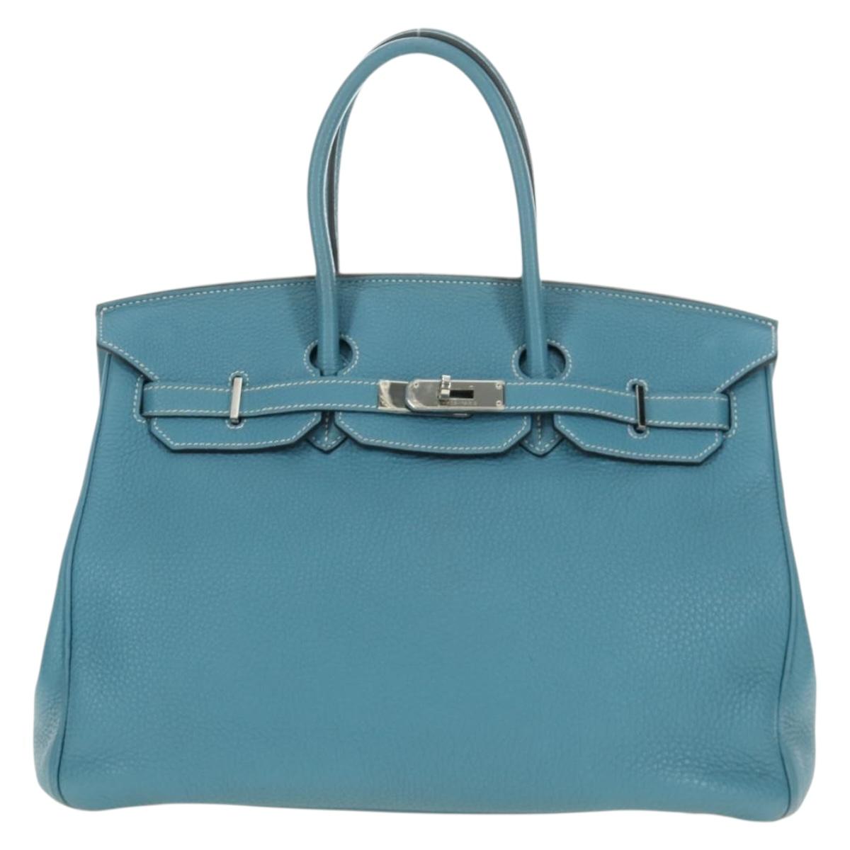 HERMES Birkin 35 Hand Bag Taurillon Leather Light Blue Silver Auth 188857SM