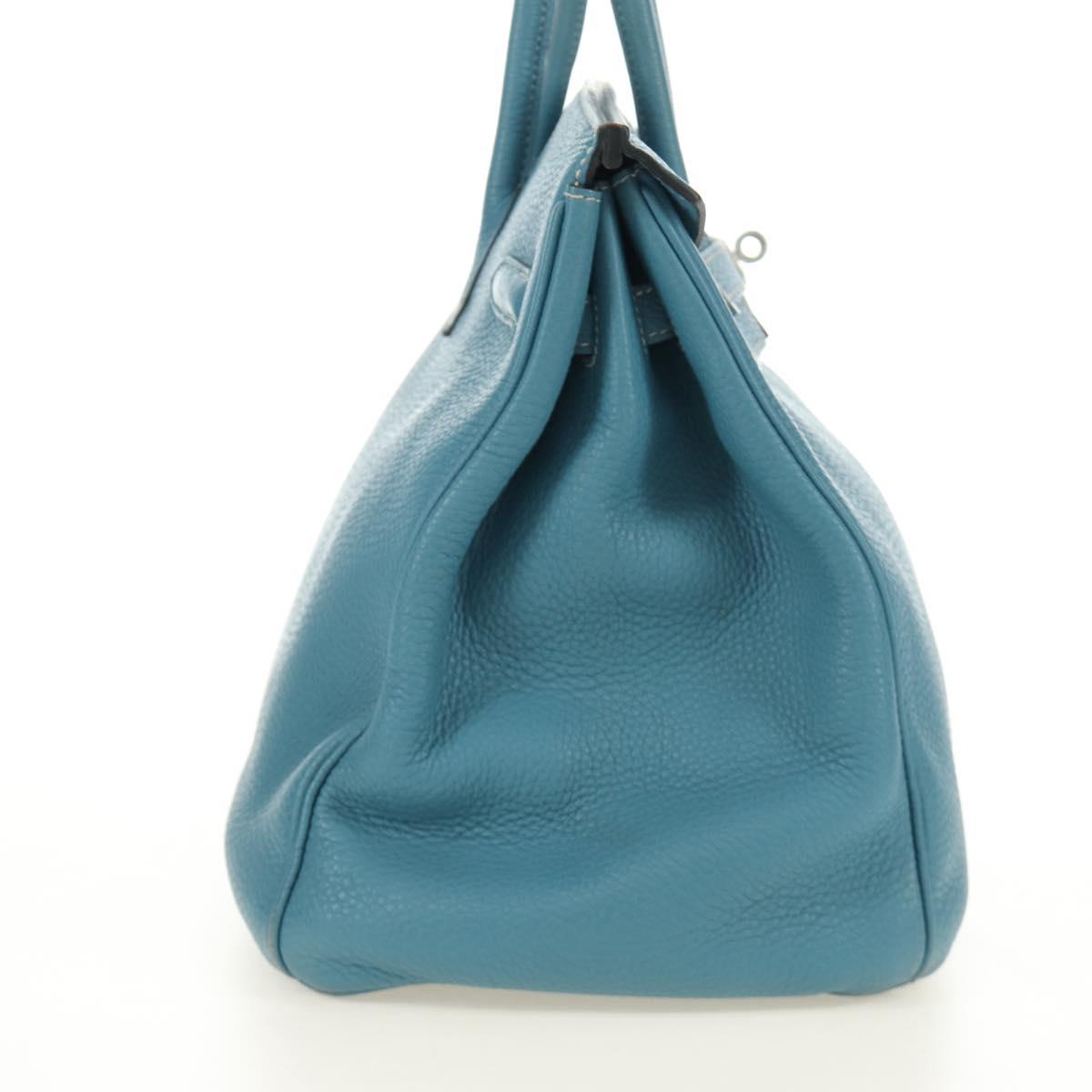 HERMES Birkin 35 Hand Bag Taurillon Leather Light Blue Silver Auth 188857SM