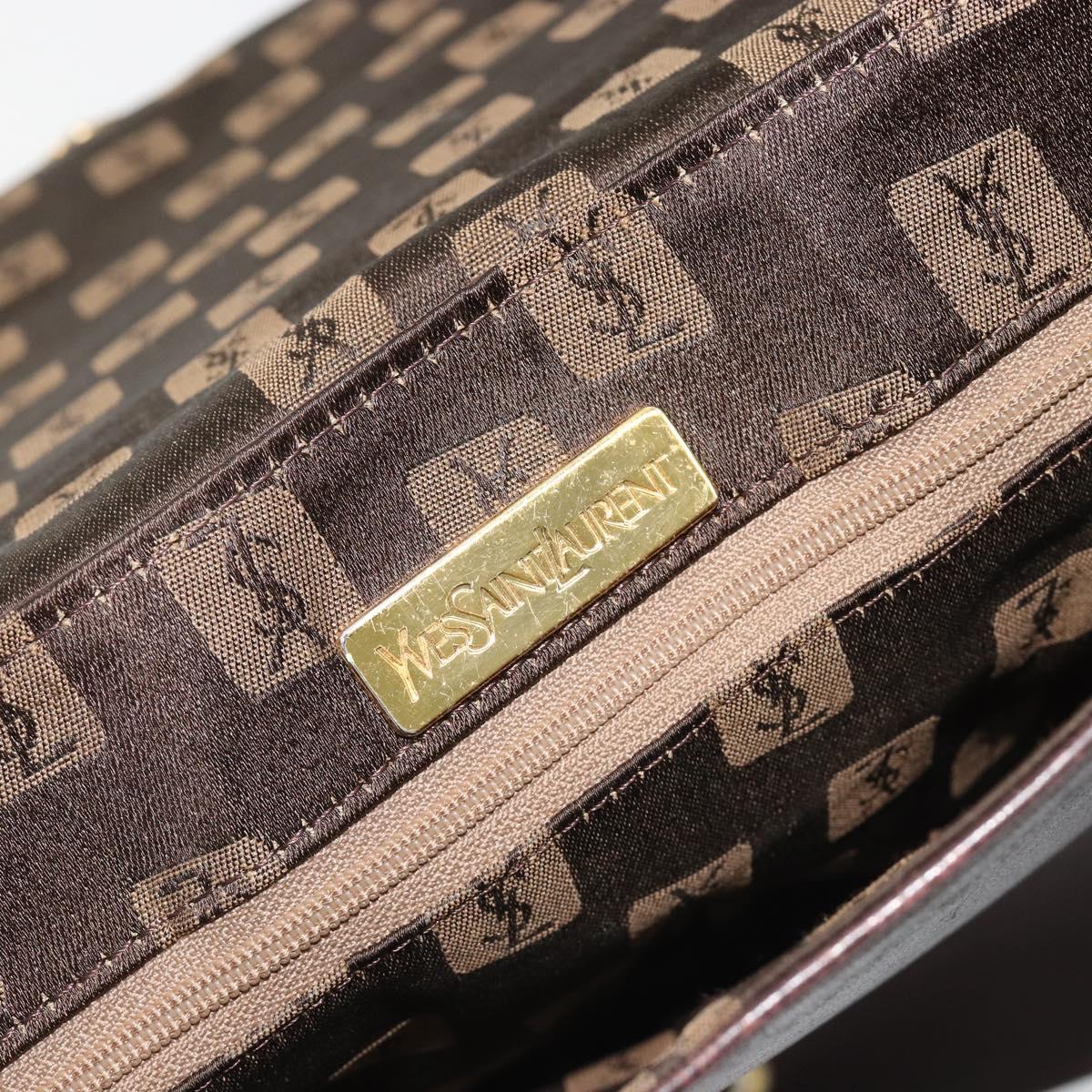 SAINT LAURENT Shoulder Bag Leather Brown Gold Auth 188860