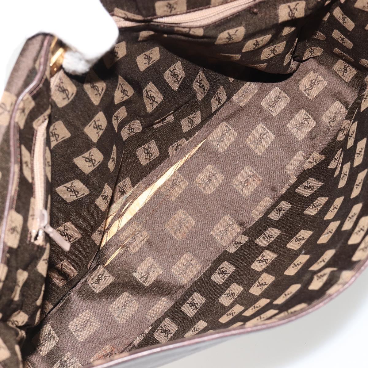 SAINT LAURENT Shoulder Bag Leather Brown Gold Auth 188860
