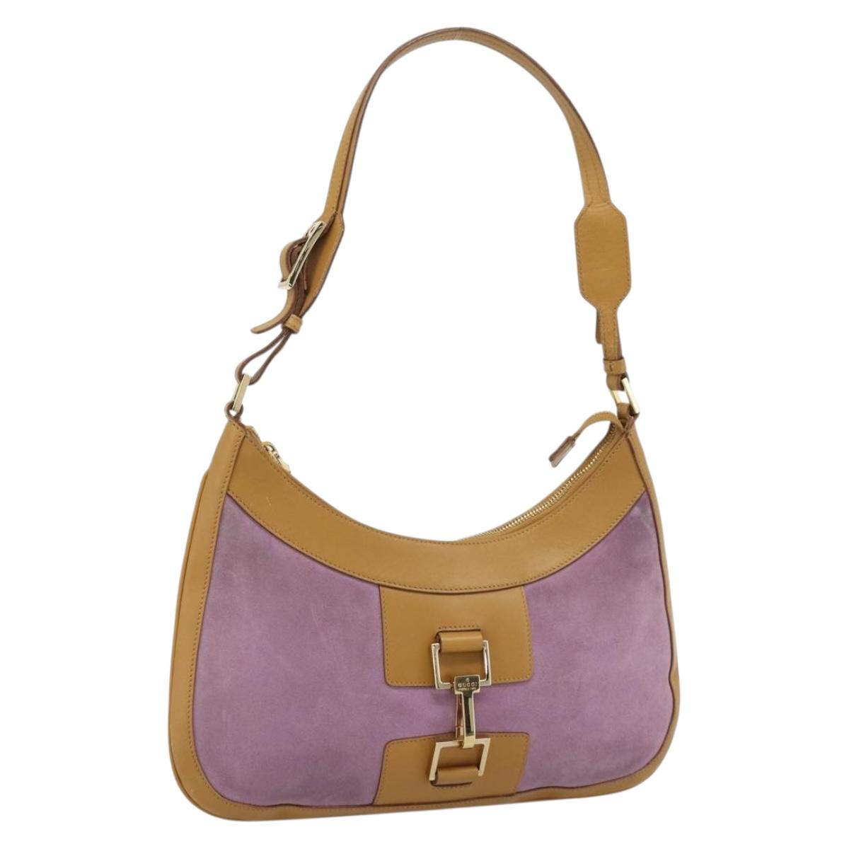 GUCCI Horsebit Shoulder Bag Suede Pink Gold Auth 188861A