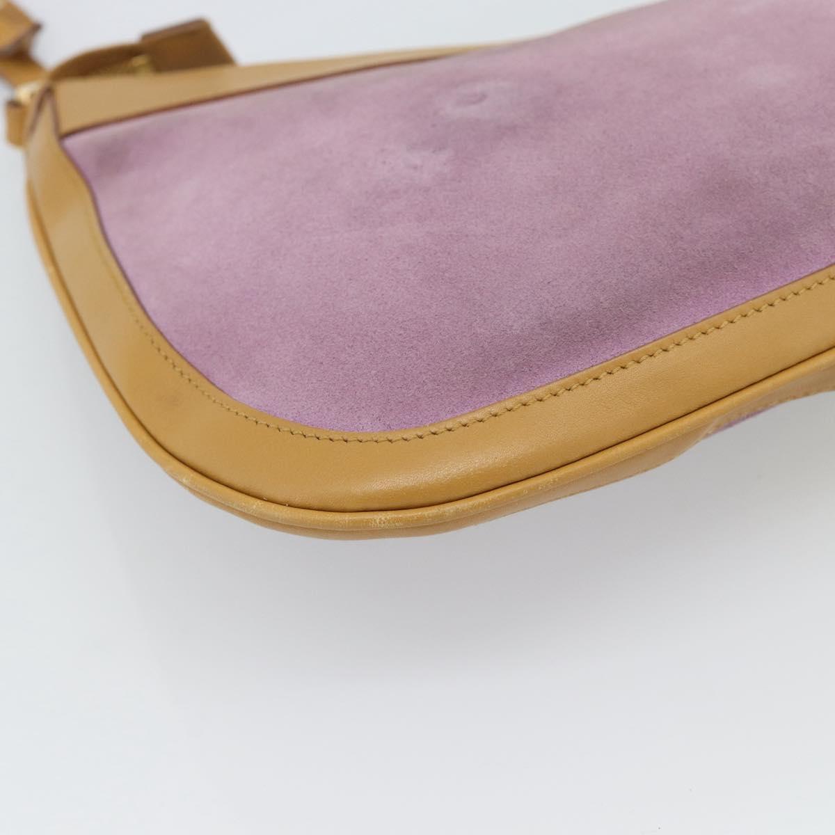 GUCCI Horsebit Shoulder Bag Suede Pink Gold Auth 188861A