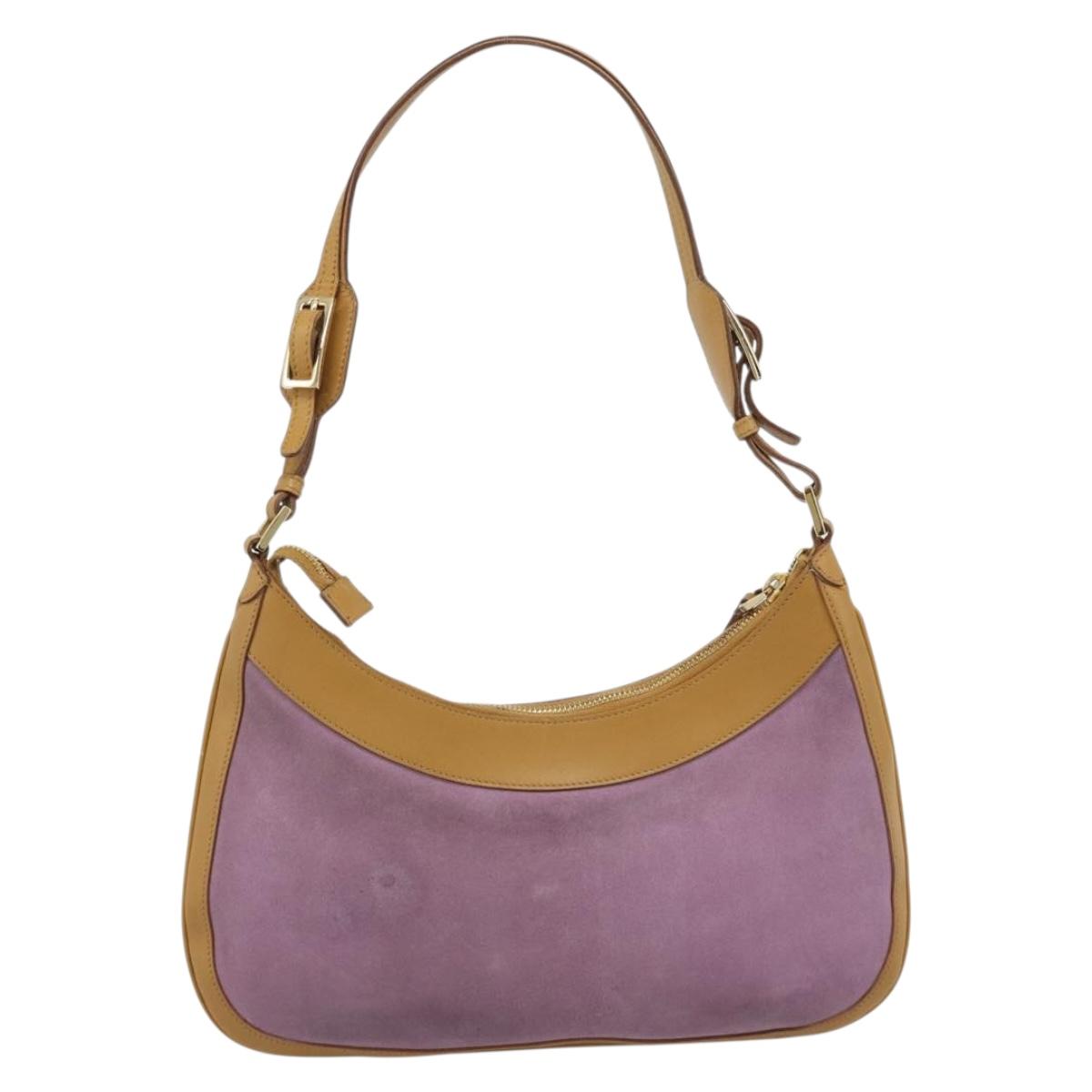 GUCCI Horsebit Shoulder Bag Suede Pink Gold Auth 188861A