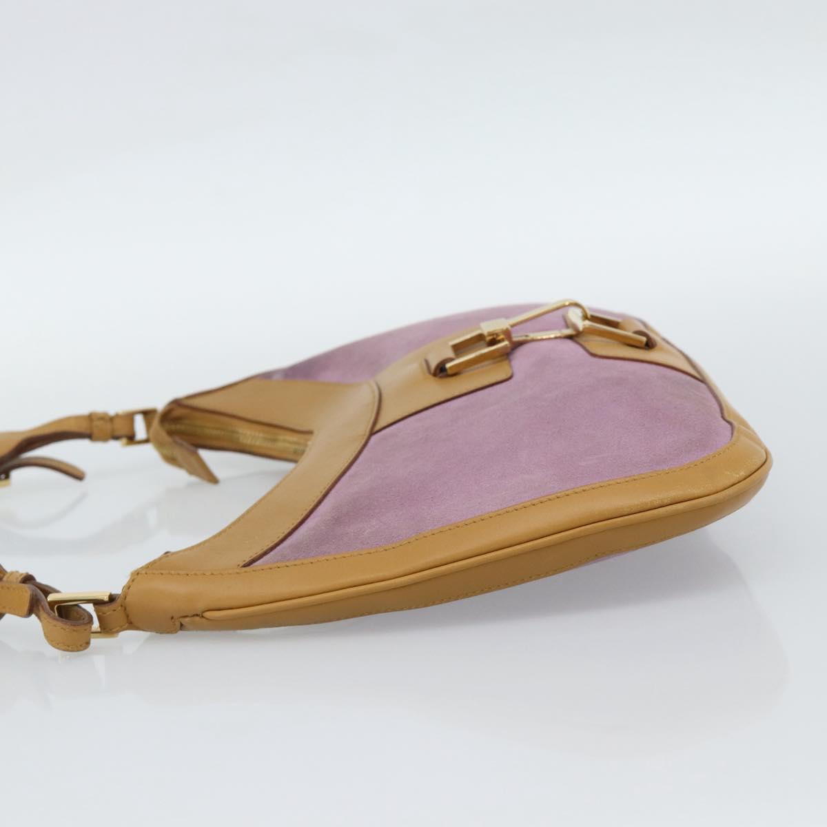 GUCCI Horsebit Shoulder Bag Suede Pink Gold Auth 188861A