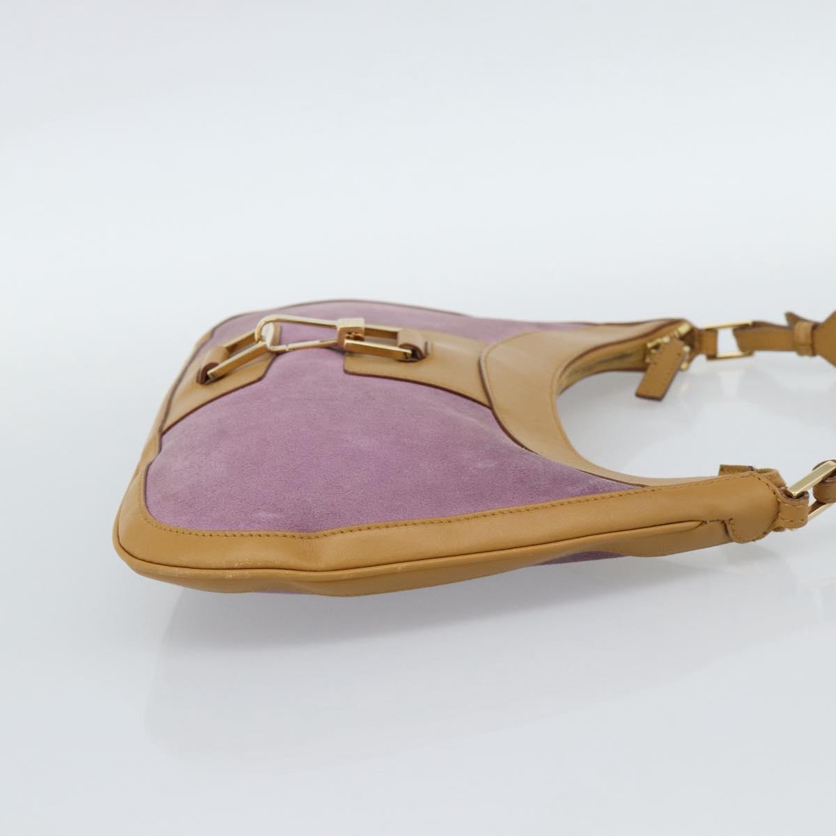 GUCCI Horsebit Shoulder Bag Suede Pink Gold Auth 188861A