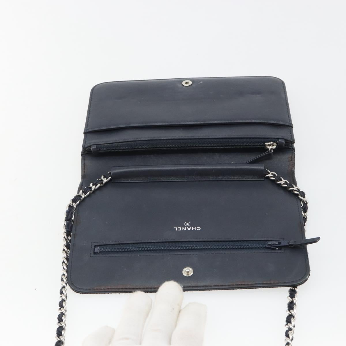 CHANEL Chain Shoulder Bag Canvas Black Silver CC Auth 188864