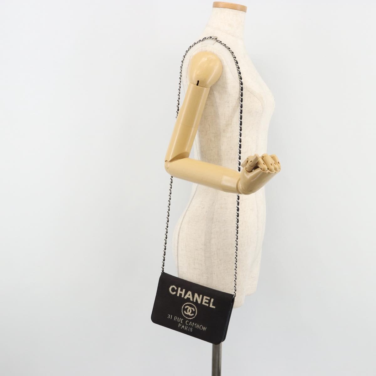 CHANEL Chain Shoulder Bag Canvas Black Silver CC Auth 188864