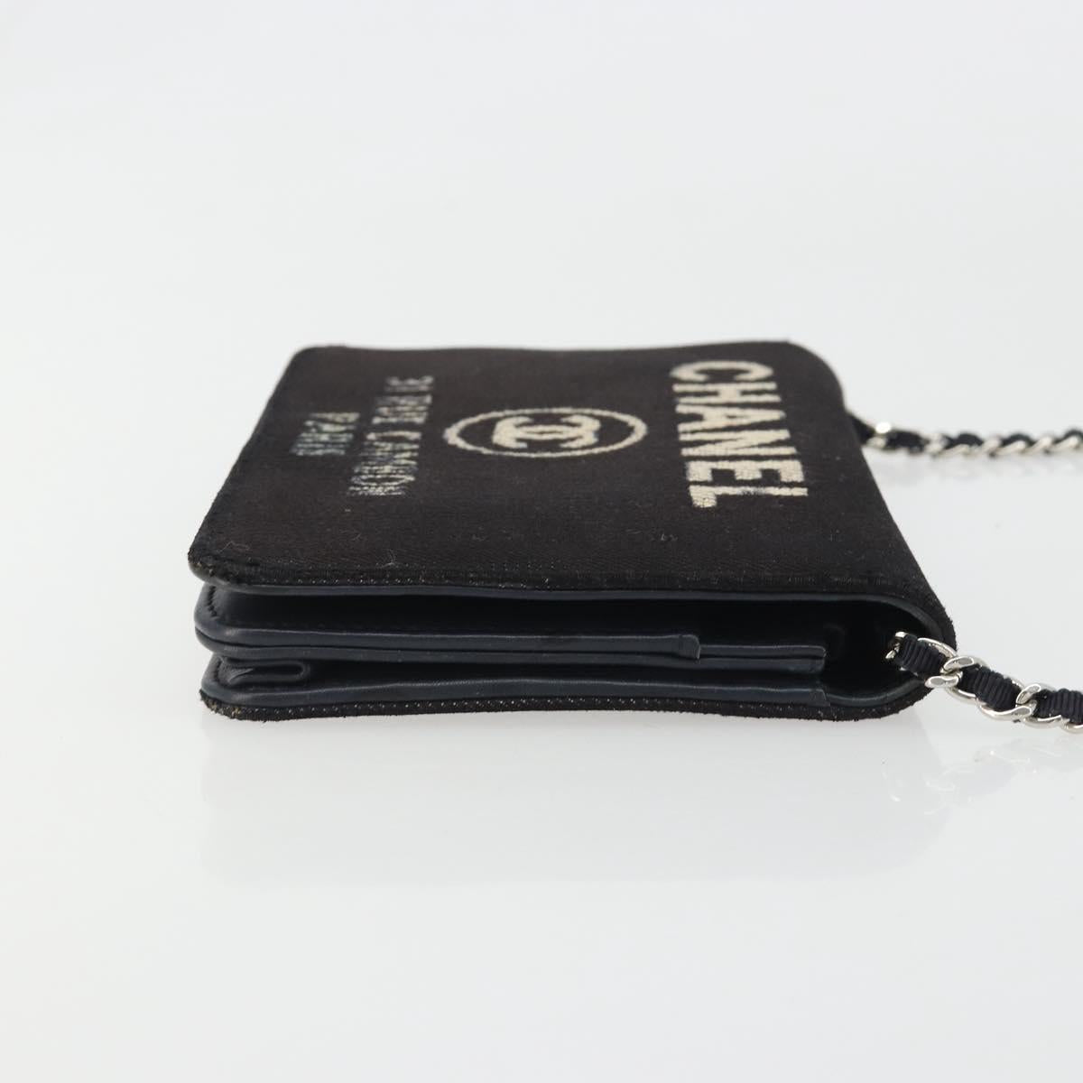CHANEL Chain Shoulder Bag Canvas Black Silver CC Auth 188864