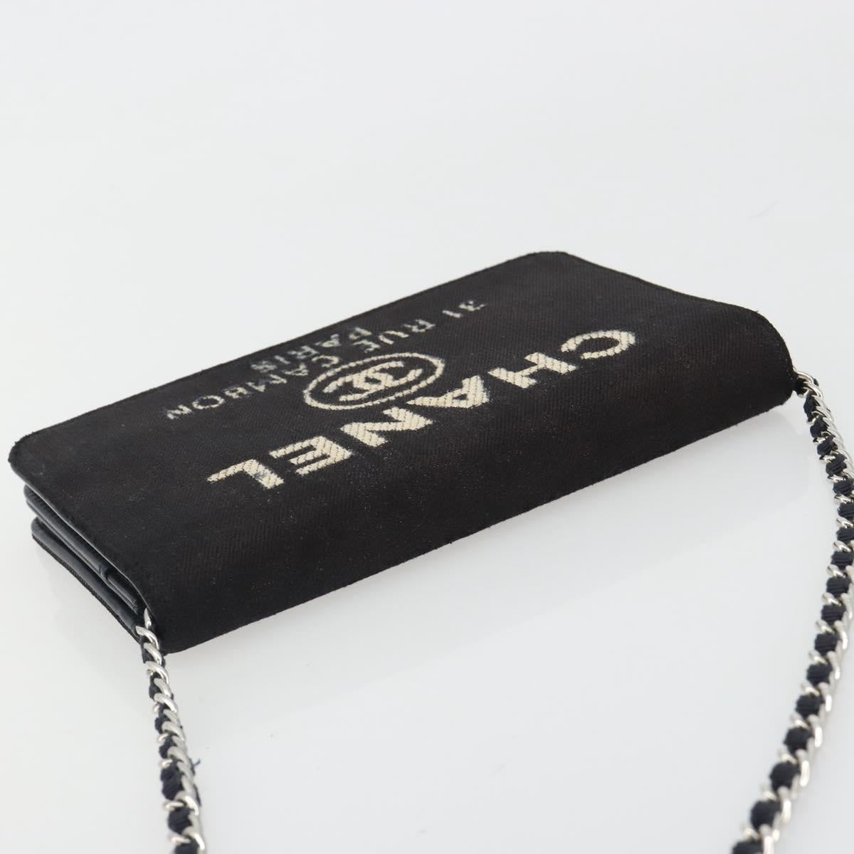 CHANEL Chain Shoulder Bag Canvas Black Silver CC Auth 188864