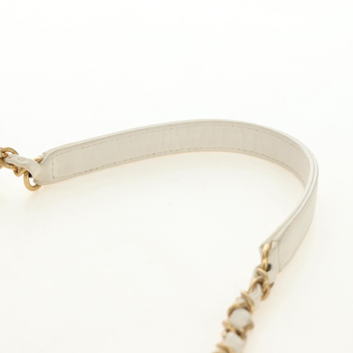 CHANEL Matelasse Top Handle Chain Bag Leather 2way White Gold CC Auth 188866SAM