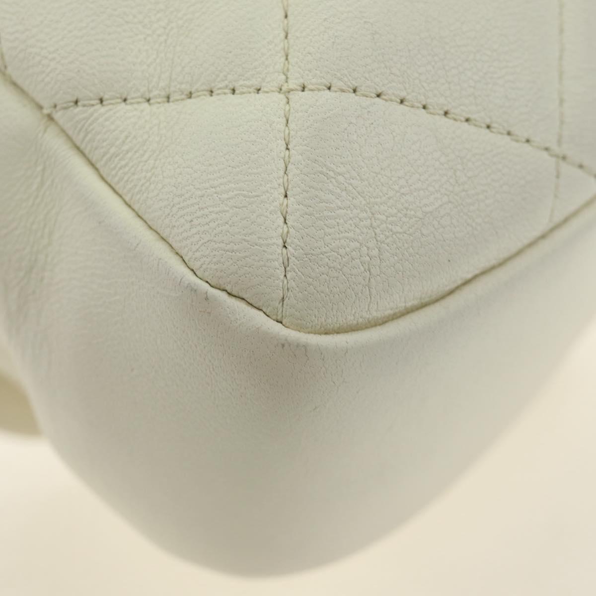 CHANEL Matelasse Top Handle Chain Bag Leather 2way White Gold CC Auth 188866SAM