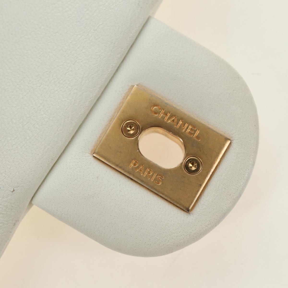 CHANEL Matelasse Top Handle Chain Bag Leather 2way White Gold CC Auth 188866SAM