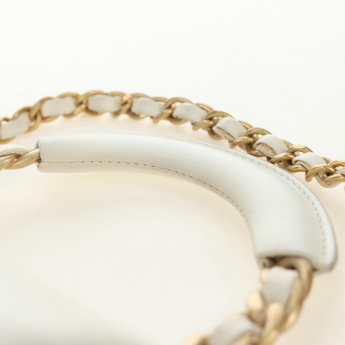 CHANEL Matelasse Top Handle Chain Bag Leather 2way White Gold CC Auth 188866SAM