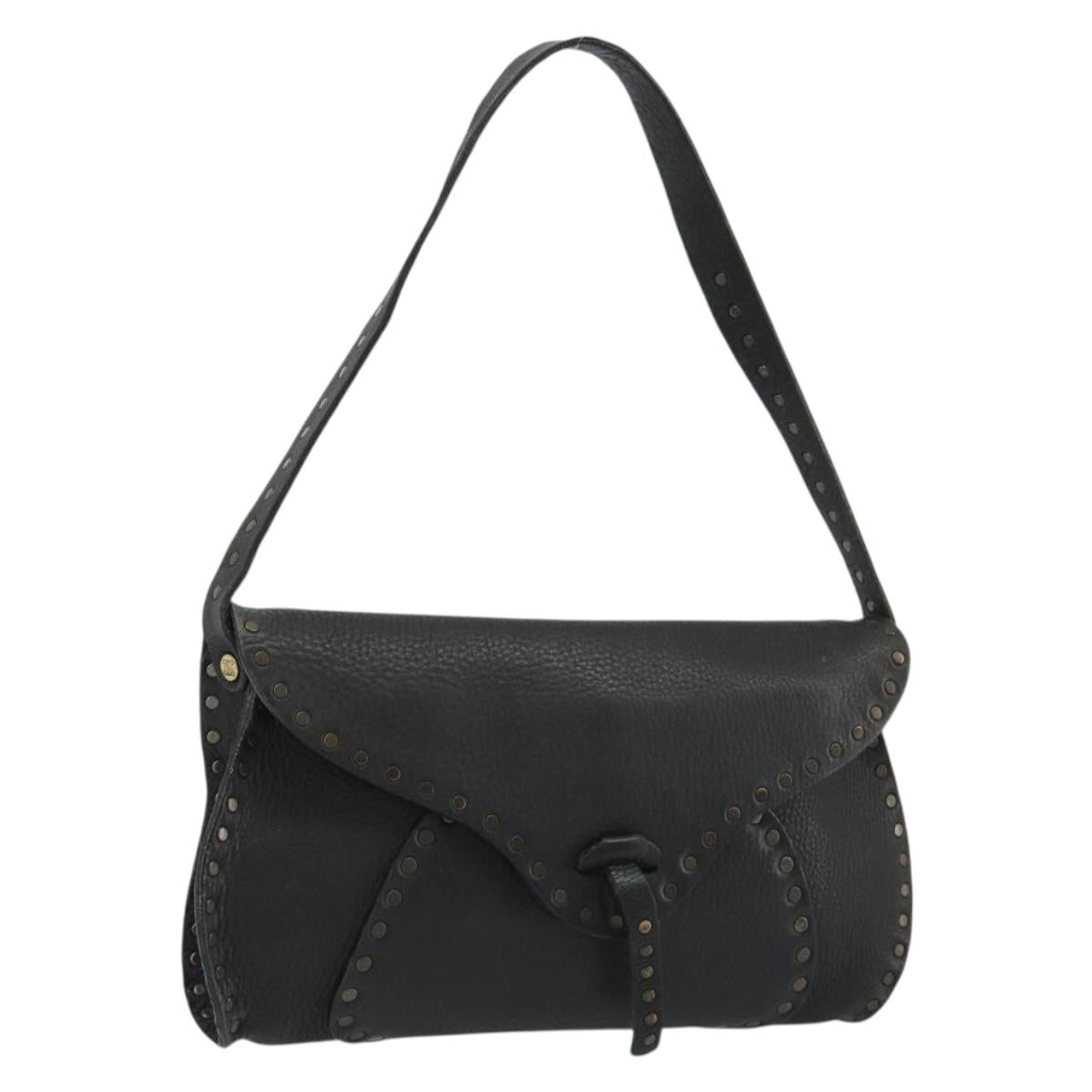 CELINE Shoulder Bag Leather Black Auth 188867V