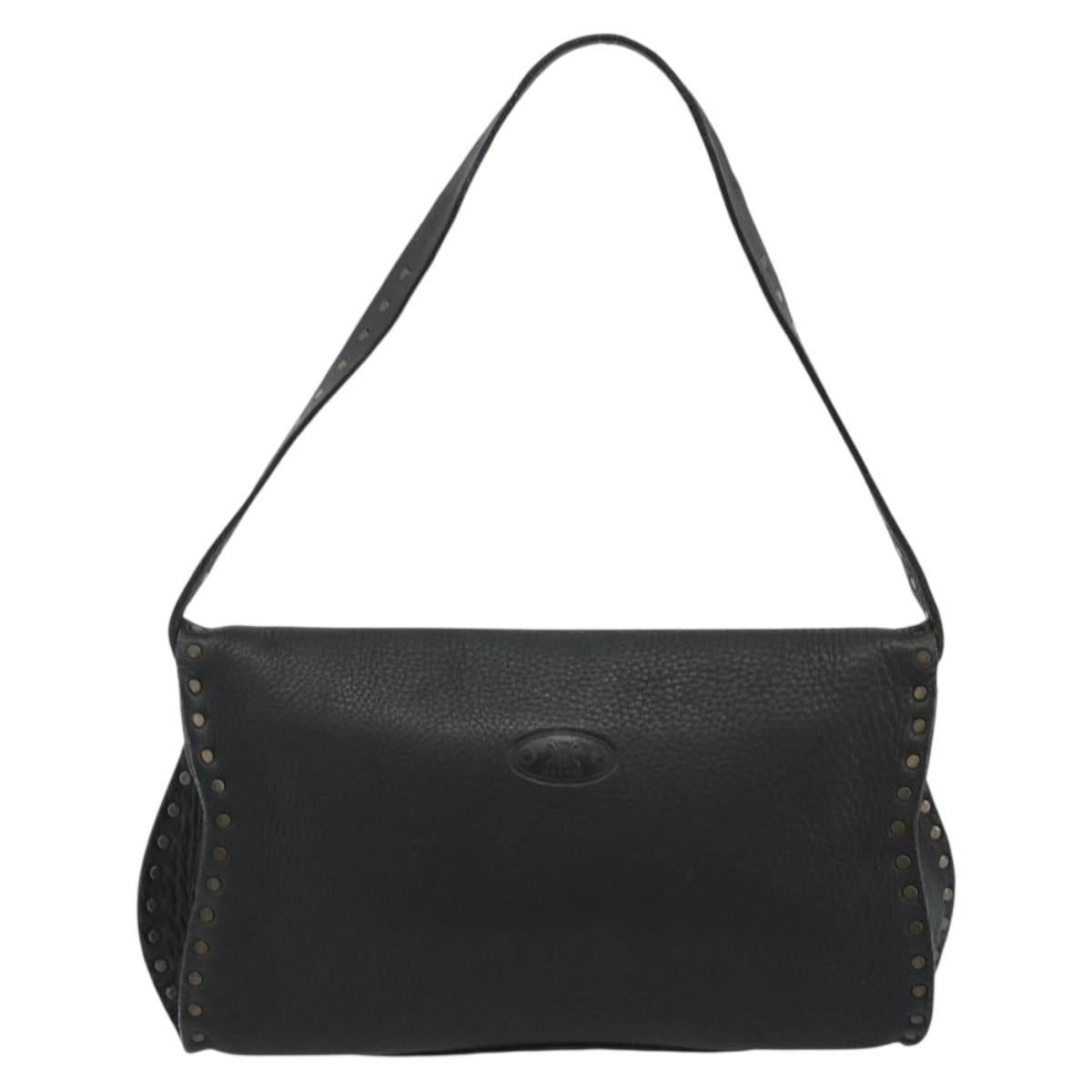 CELINE Shoulder Bag Leather Black Auth 188867V