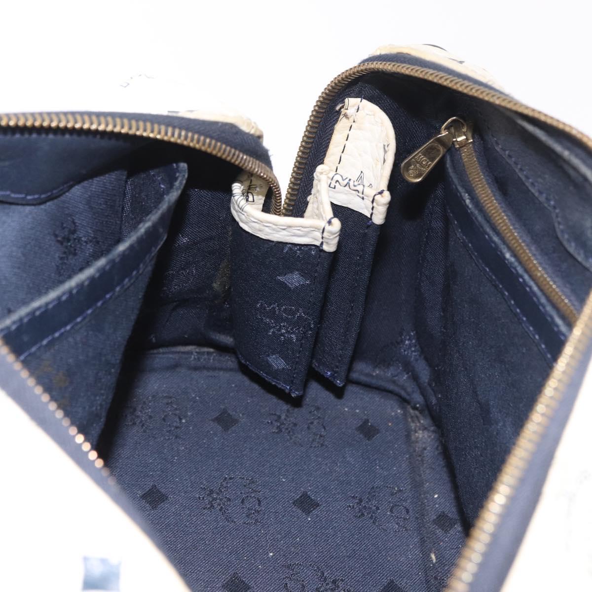 MCM Vicetos Logogram Boston Bag PVC Leather 2way White Gold Auth 188869